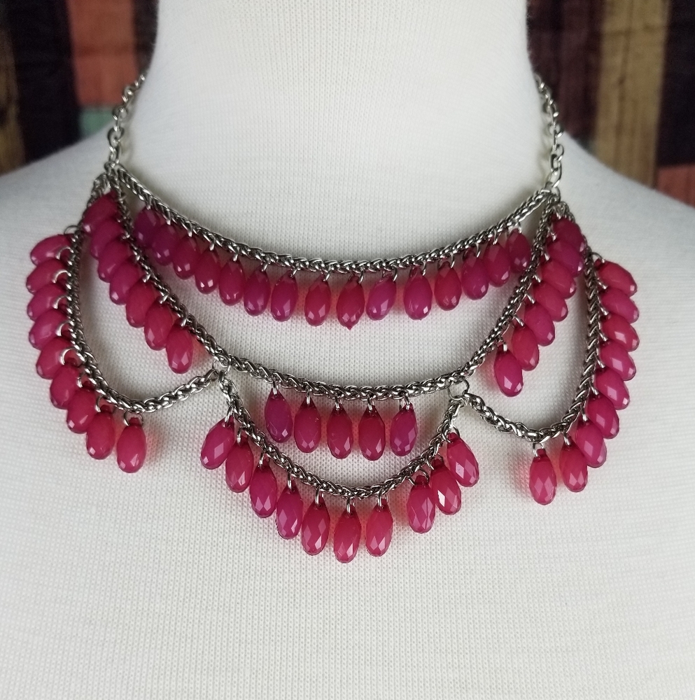 Fuchsia Beaded Statement Necklace